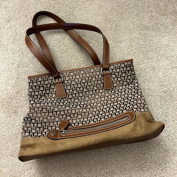 Tommy Hilfiger Brown Bohemian Western Casual  Suede Logo Totel Bag - Picture 1 of 10